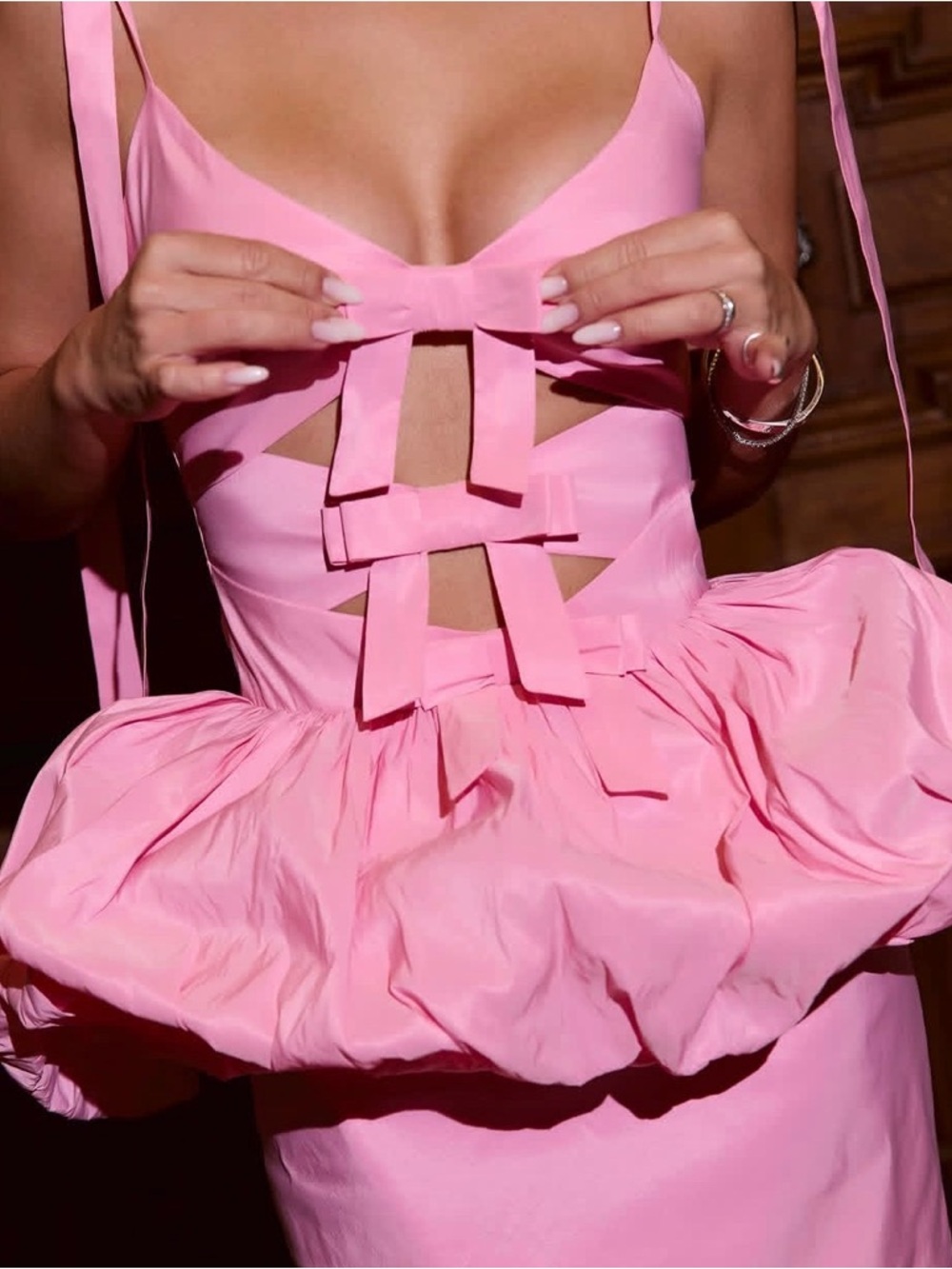Pink Cutout Peplum Maxi Dress - Picture 8 of 9